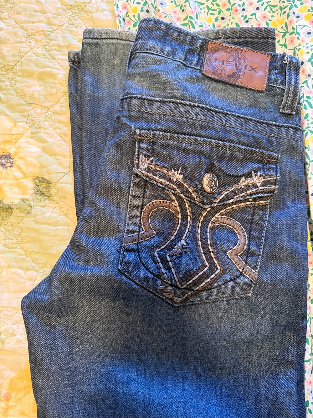 Helix Men's Dark Blue Bootcut Jeans with Embroidered Back Pocket